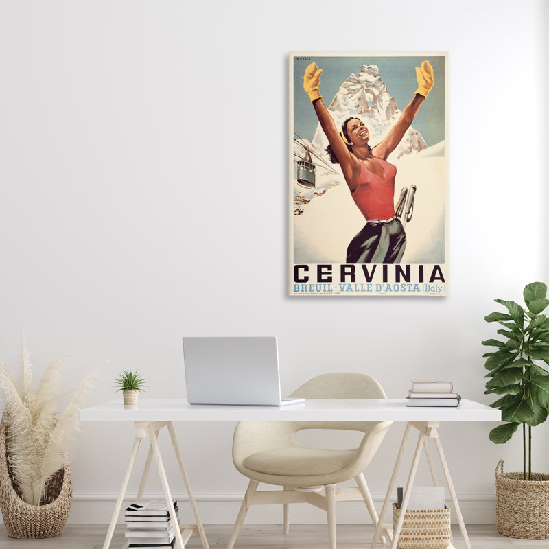 Toile rétro de ski Cervinia, design par Marcus Jules, H 36 po x l 24 po
