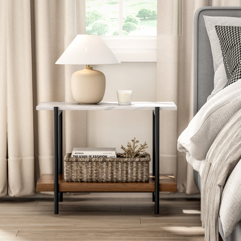 Faux Marble Top End Table, Black
