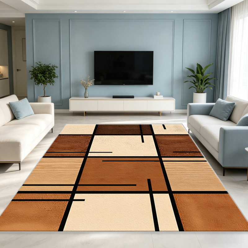 Caramel Grid carpet-easy to clean, machine-washable, soft and comfortable; suitable for door mats, kitchens, living rooms, bedrooms, corridors, and laundry areas. Easy to clean, durable carpet for home decoration.
