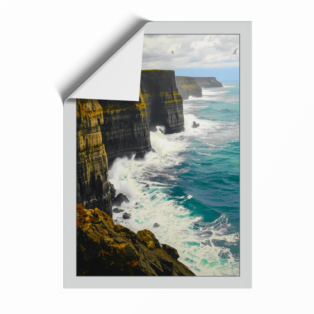 Cliffs and Crashing Waves Coastal - Framed Print