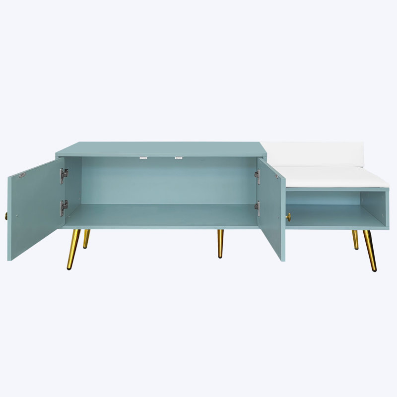 Banc de rangement pour chaussures avec coussins, Bleu