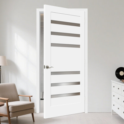 Primed Pantry Door Slab 6-lite Small Frosted Glass Solid Manufactured Wood Standard Door Without Hardware