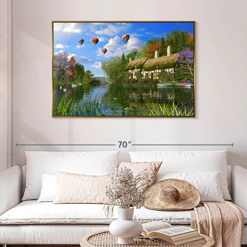 Old River Cottage, 46 po x 31 po, Cadre flottant doré