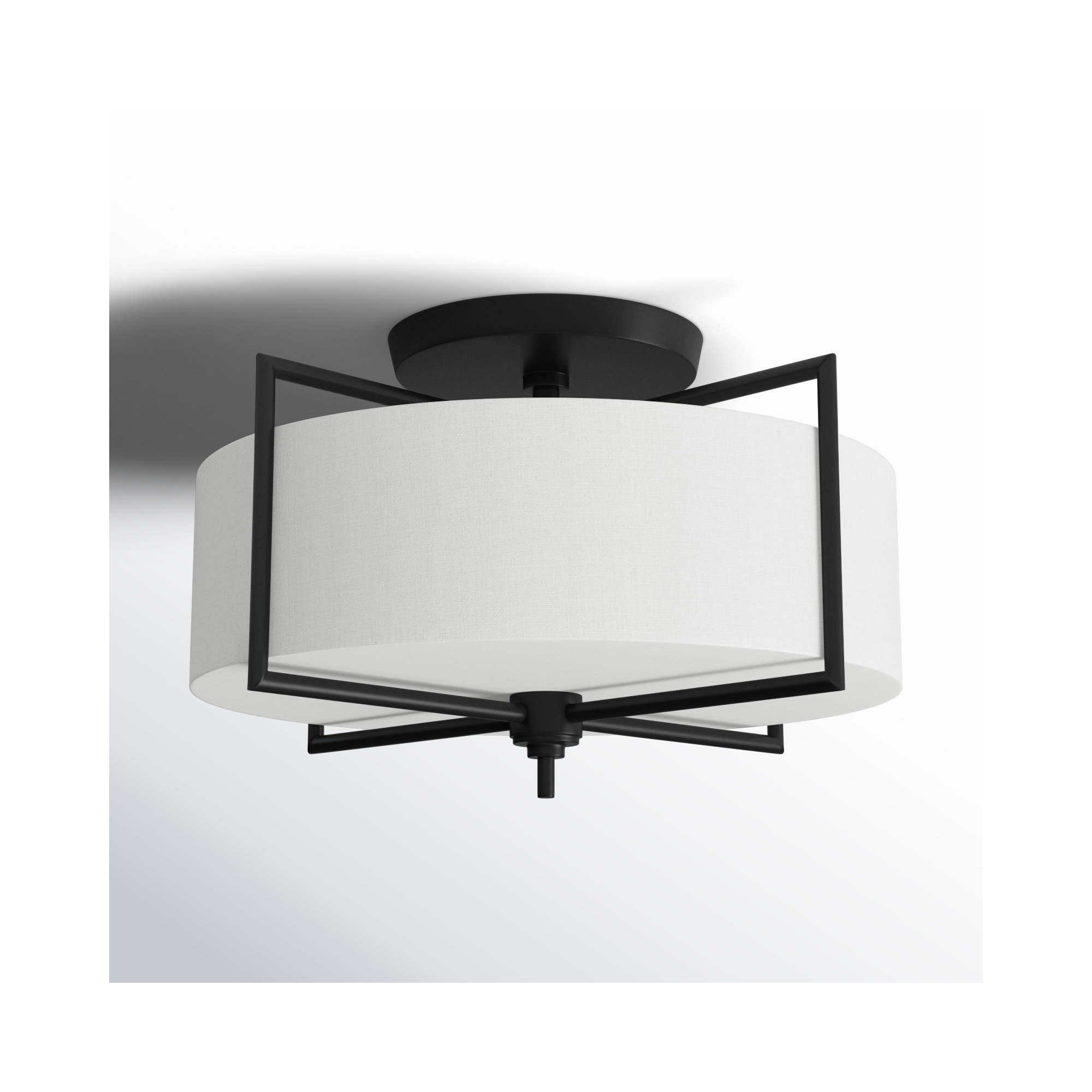 Fabric Semi Flush Mount, Aged Iron, 10" H x 15" W x 15" D