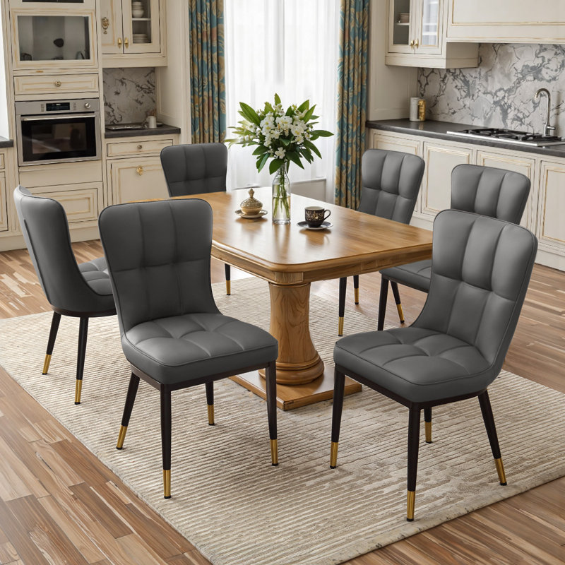 Modern Upholstered Dining Chair with Metal Frame, Gray