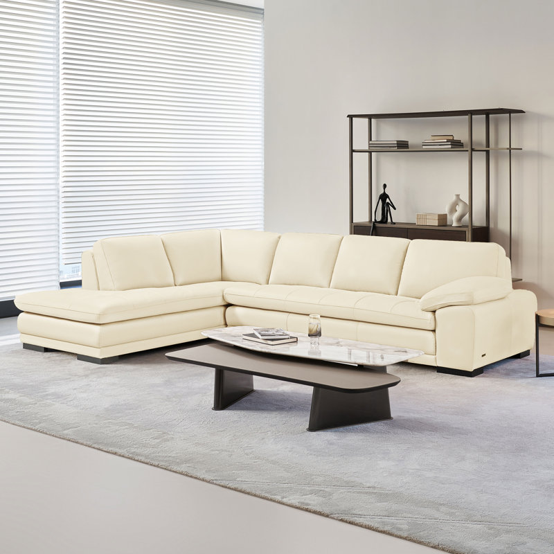 124" Wide Leather Match Sofa & Chaise, Left Hand Facing, Ivory Leather Match