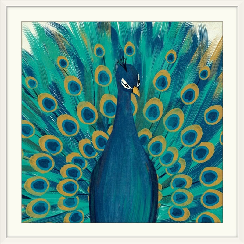 « fiers as a peacock i » par veronique charron, reproduction d’art, Cadre blanc, H 32 po x l 32 po x P 1 po