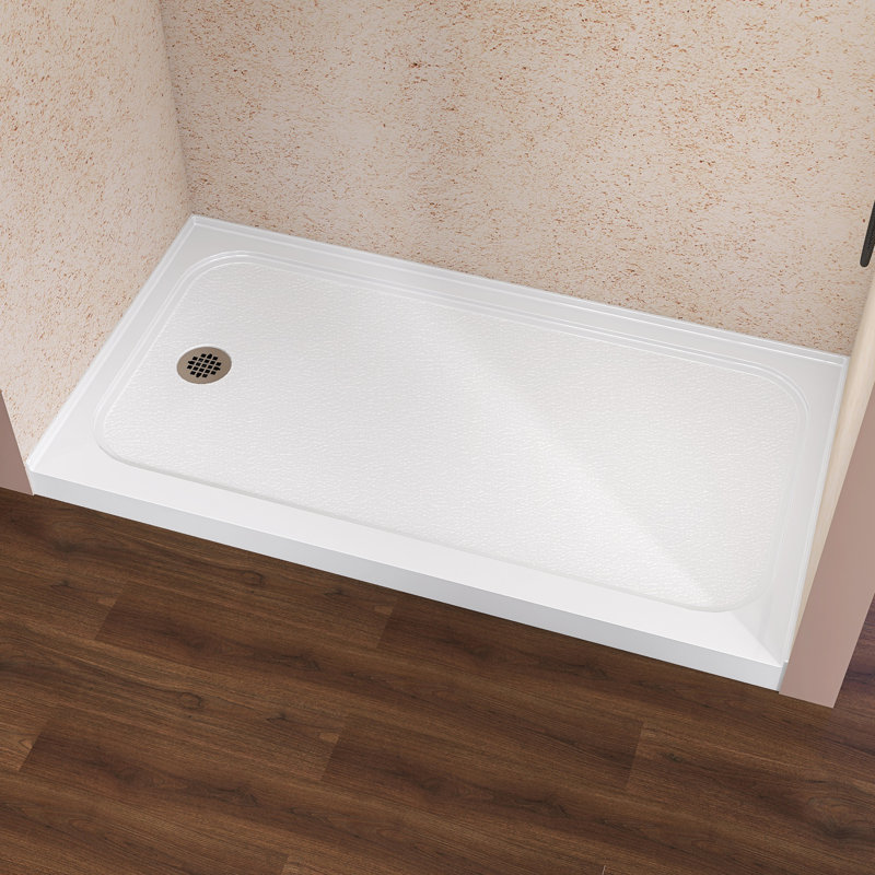 60 In. X 32 In. Acrylic Single Threshold Shower Base Alcove Floor Rectangular Shower Pan Base With Centre Drain In White