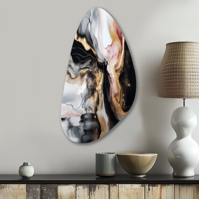 Osegueda Black Gold Marble Splash I - Marble Asymmetrical Metal Wall Decor, Black Unique Shape Metal Art Print