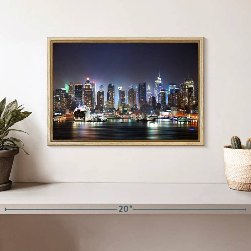 Veilleuses de New York, Cadre flottant en bois naturel, 13 po x 9 po