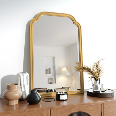 Medium Wood Wall Mirror 30"x20" Arched Bathroom Wall Mirror Shatterproof Glass Decorative Mirror for Entryway,Living Room & Bedroom