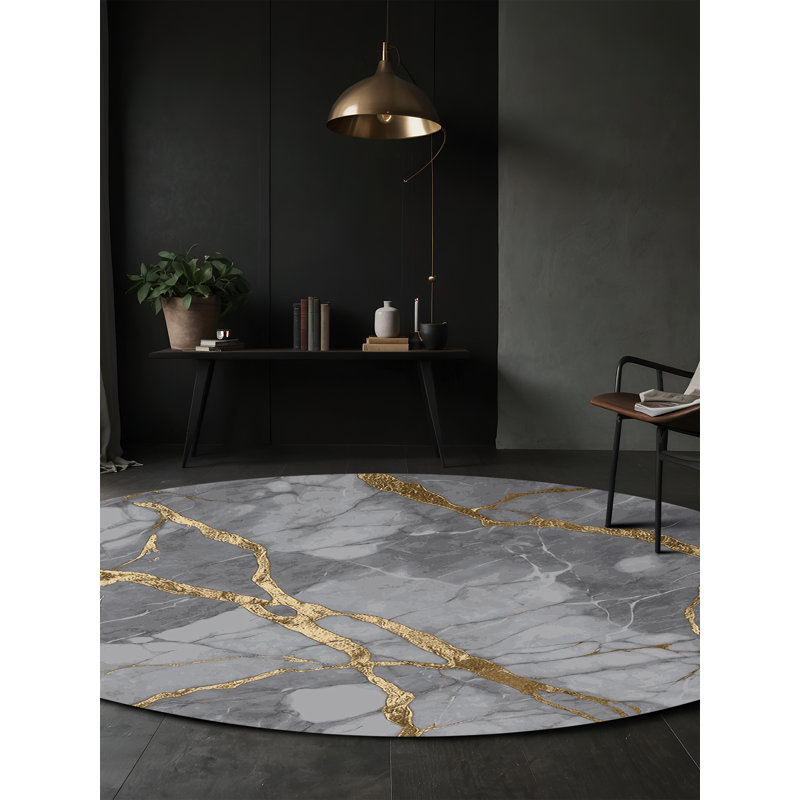 Machine Washable Gray Area Rug, Round 3'