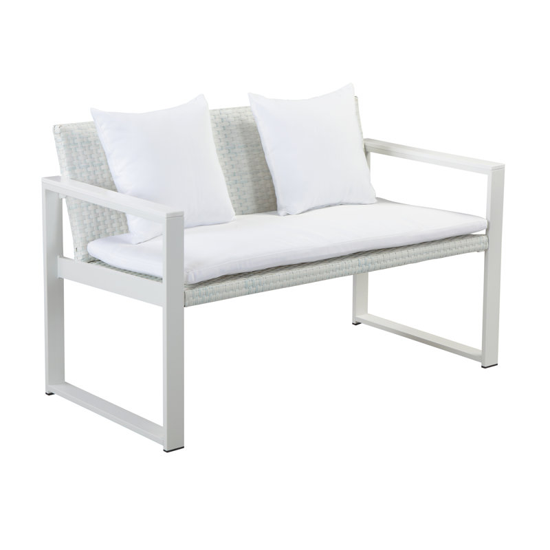 Pangea Home Chester Modern Outdoor Aluminum Loveseat with Rattan Seat, Back & Cushions