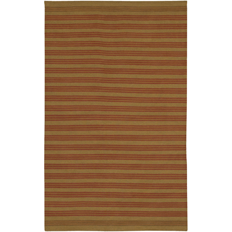 Marshayla Flatweave Wool Striped Area Rug in Green/Brown/Burgndy, Rectangle 5' x 7'6"