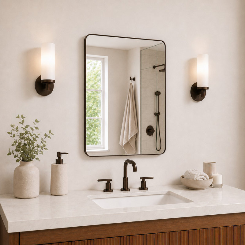 Miroir mural Leyat, 30 po x 36 po, Bronze huilé, bronze