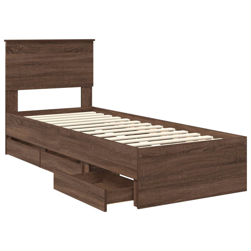 Bed, Brown Oak, Small Single (2'6)