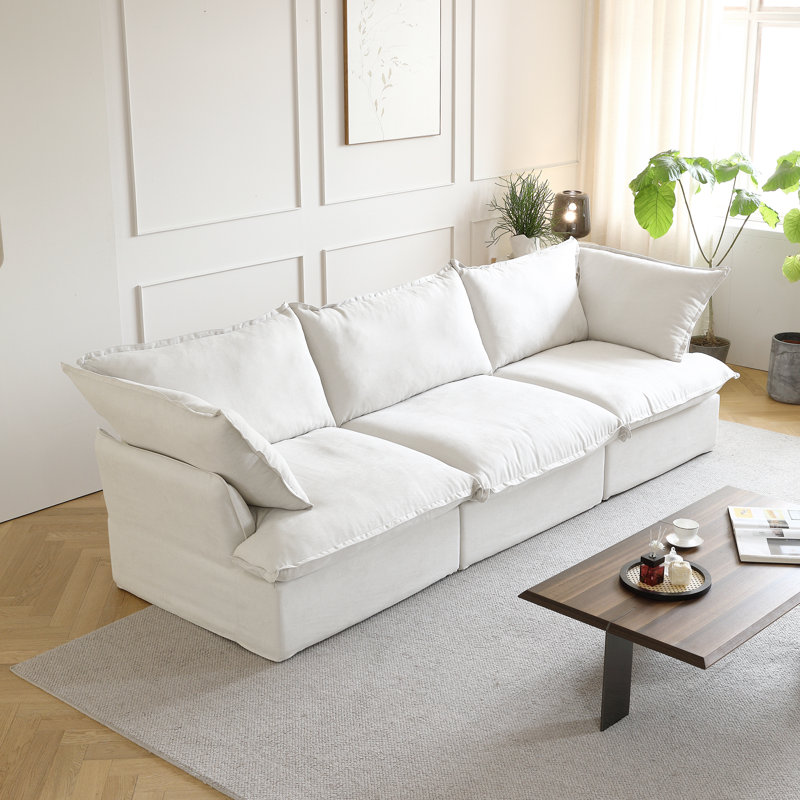 Fairford Nedek 3-Piece Upholstered Modern Corduroy Fabric Sectional Sofa, White Linen Blend