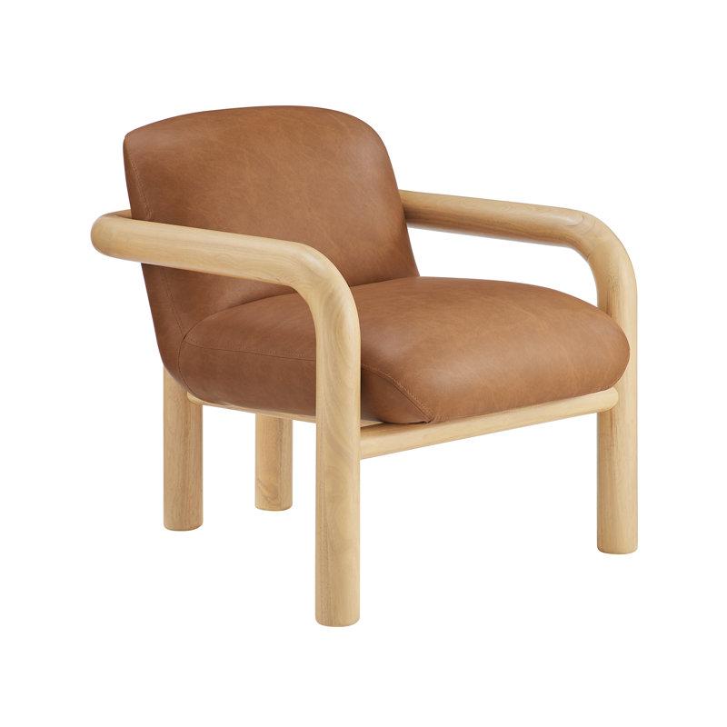 Olympia 30" Upholstered Wooden Leather Accent Arm Chair , Natural