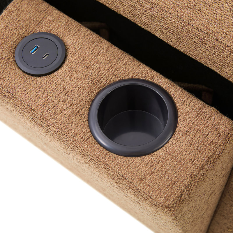 Canapé-lit modulaire en U convertible avec rangement, chargeur USB et porte-gobelets, canapé-lit en chenille rembourré pour le salon, brun