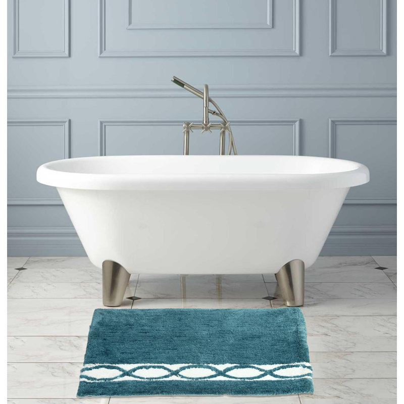 Yamaguchi Non-Slip Bath Rug, Aqua Blue White