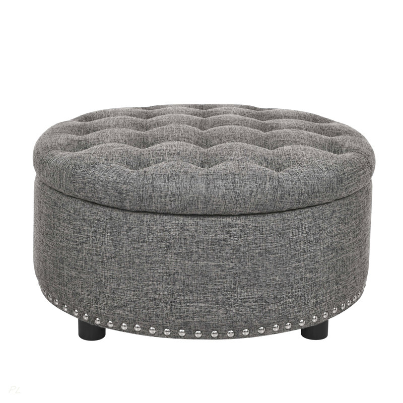 Tufted Storage Ottoman, Dark Gray