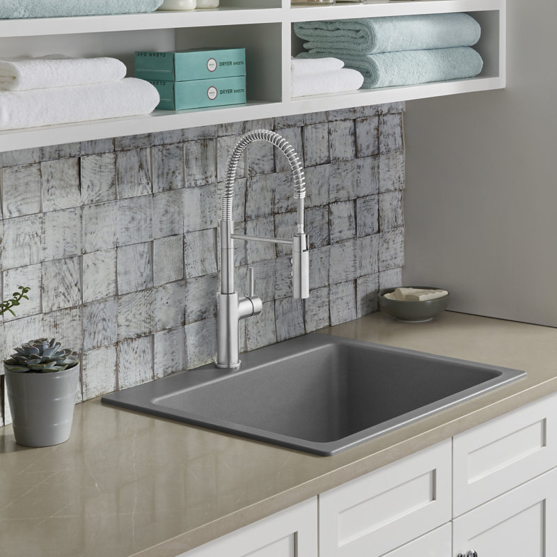 Évier à lessive encastré en composite de granit avec crépine Liven Silgranit 25 po x l 22 po, Gris métallisé