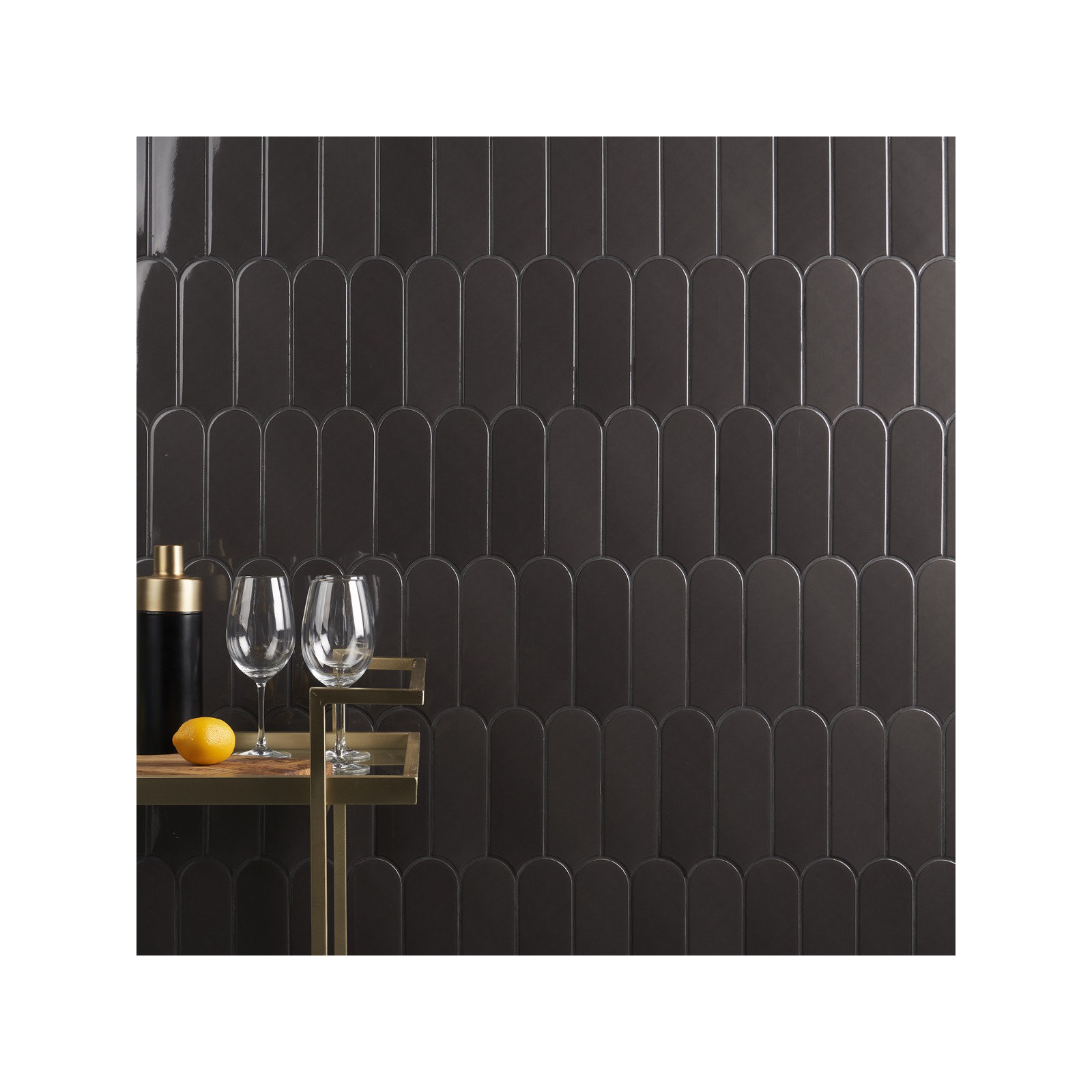 Airy 2.83 in. x 7.67 in. Polished Ceramic Fishscale Wall Tile (5.15 Sq. Ft. / Case), Charcoal
