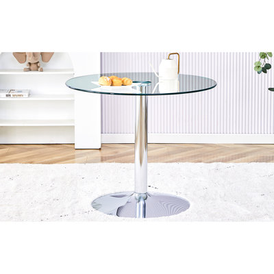 Table de salle à manger de 35 pouces en verre trempé avec structure en métal argenté et moderne