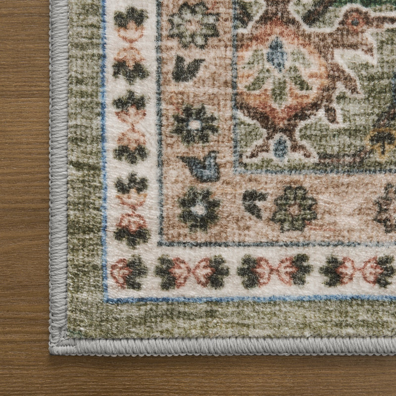 Soft Oriental Vintage Washable Distressed Area Rug - Green, Rectangle 8' x 10'