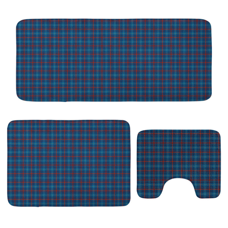  Tapis de salle de bain à carreaux 3 pièces en U et tapis rectangulaires bleu marine bleu rouge