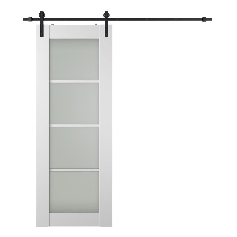 Smart Pro 4 Lite 24 In. X 84 In. Frosted Glass Polar White Composite Core Wood Sliding Barn Door With Hardware Kit