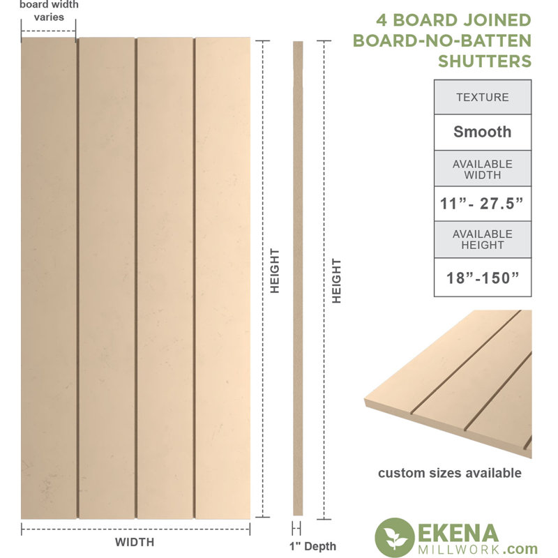 Volets rustiques à quatre planches en faux bois, H 50 po x l 22 po x P 1 po, Texture lisse / brun clair apprêté, 22"