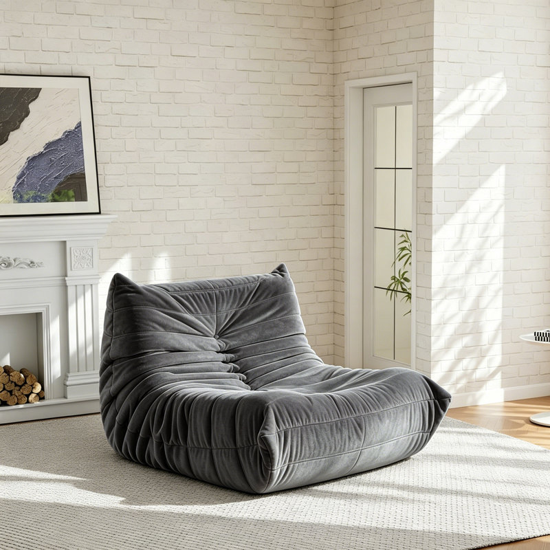 Fauteuil à billes sans accoudoirs Boneless Lazy, 35.4" x 37.8" x 27.5", Velours gris clair