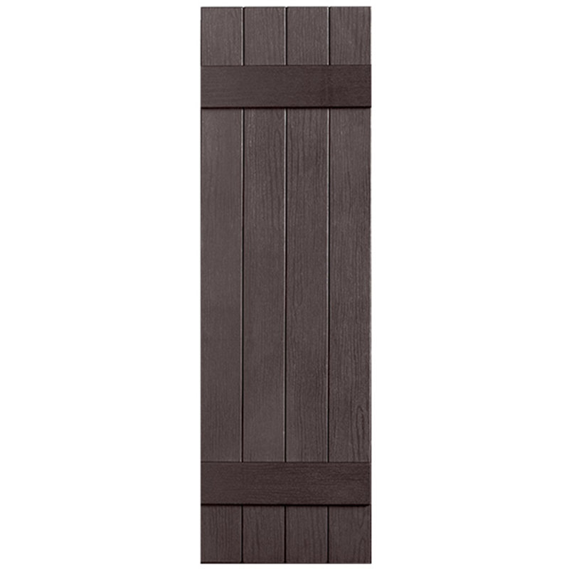 Paire de volets en vinyle fermés à deux lattes et quatre planches, Chocolat, 53 po