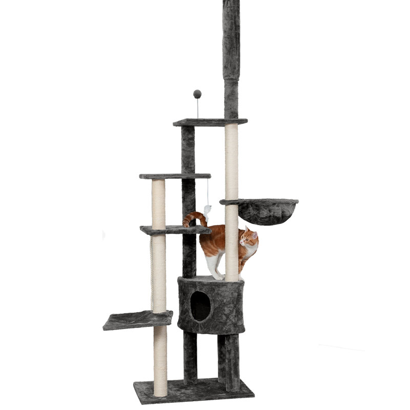 Gray Sisal Tall Cat Tree with Hammock and Toys