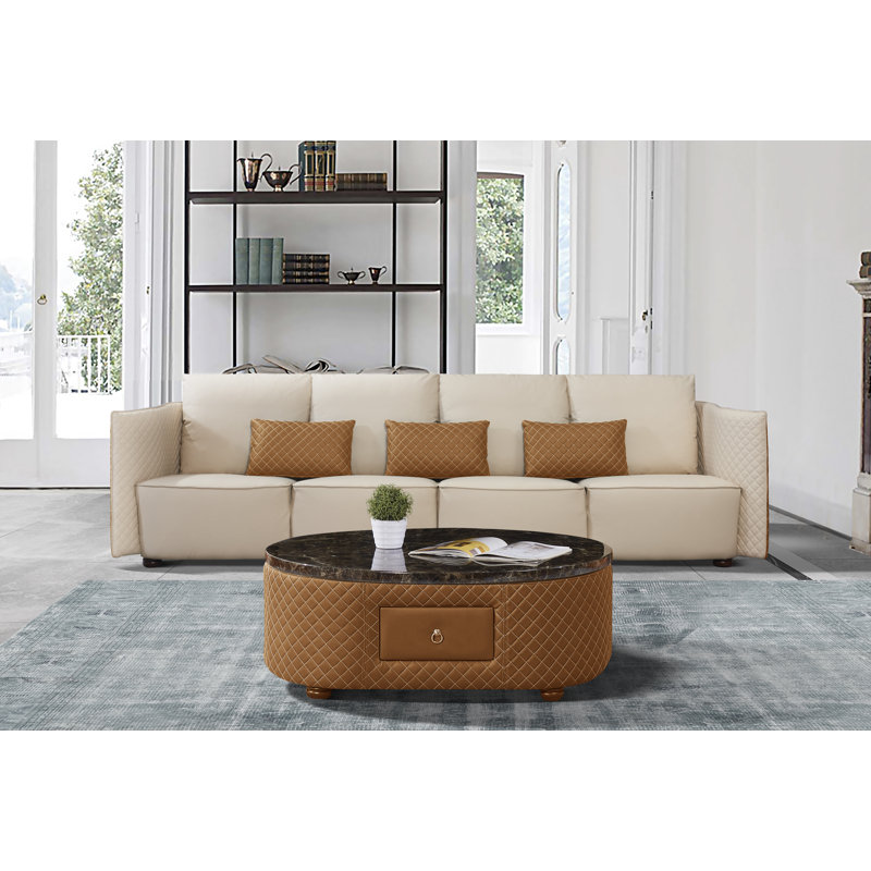 Makassar Sofa, Off White/Orange Genuine Leather