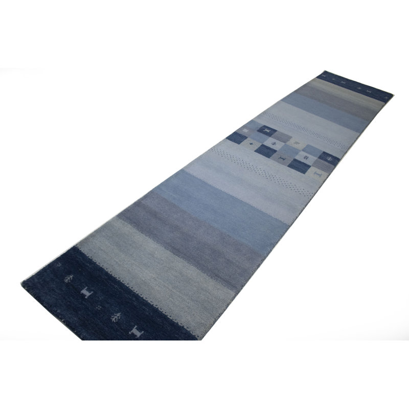 Tapis de couloir oriental bleu 3 x 13 Indo Gabbeh