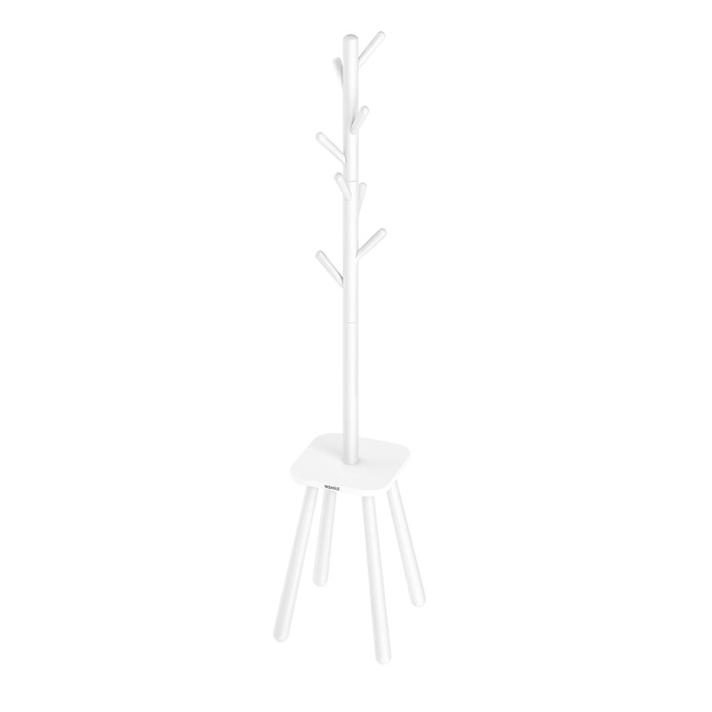 Coat Rack with 8 Hooks and Storage Shelf, Cloud White