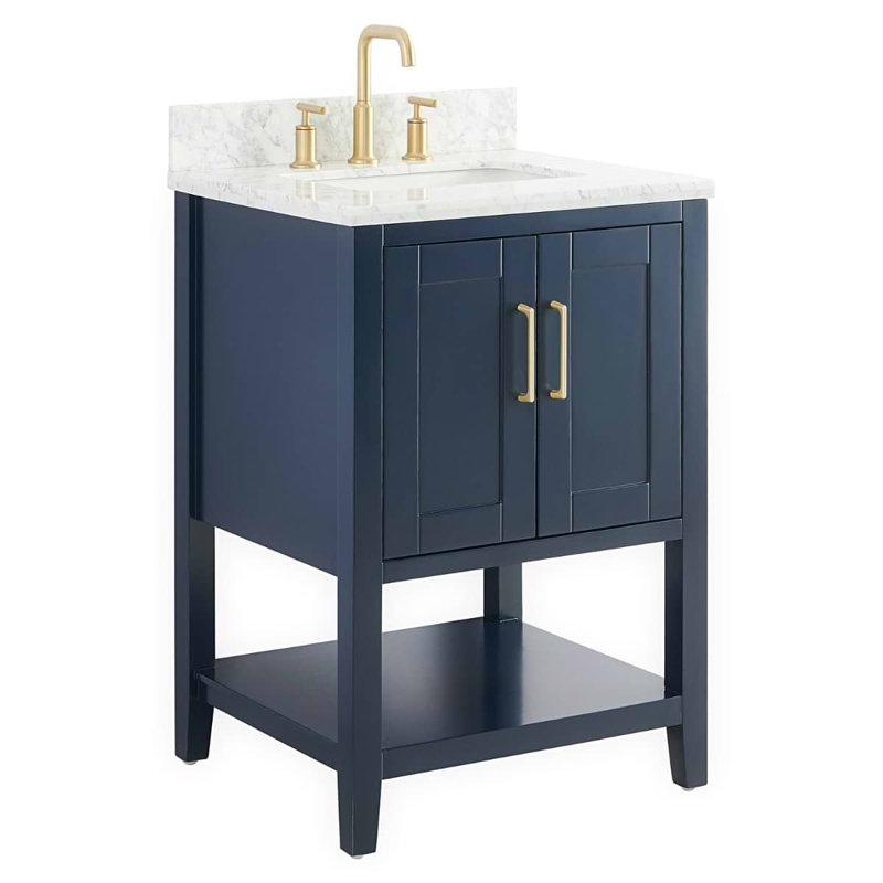 Sheraton 24" Freestanding Standard Single Bathroom Vanity with Top, Navy, Gold Zinc Alloy
