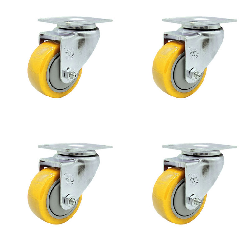 Ensemble de roulettes de service à roulettes pivotantes en polyuréthane jaune 3 pouces