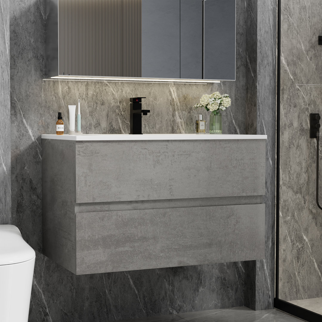 Sharee 30" Modern Wall mounted Bathroom Vanity Set with Sink Top, Faucet, Floating Cabinet, EPA Certified Ebern Designs Base 