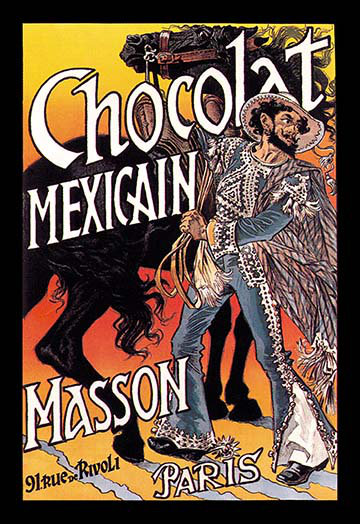 Masson : chocolat mexicain par eugene grasset affiche rétro, H 42 po x l 28 po x P 1,5 po