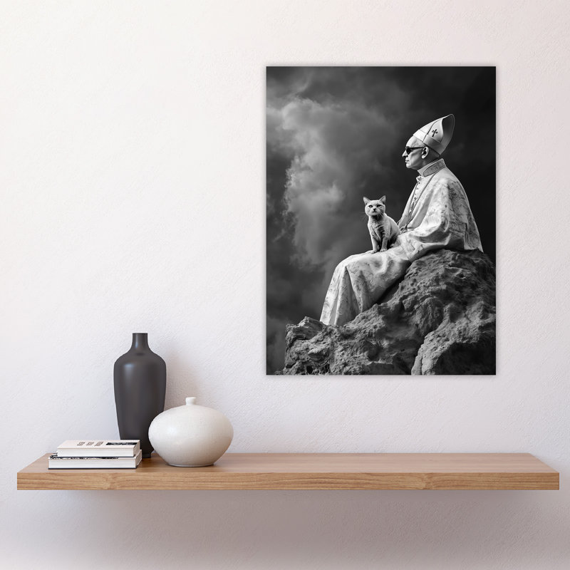 Cat Lover Pope Sunglasses Surreal Wall Art Print