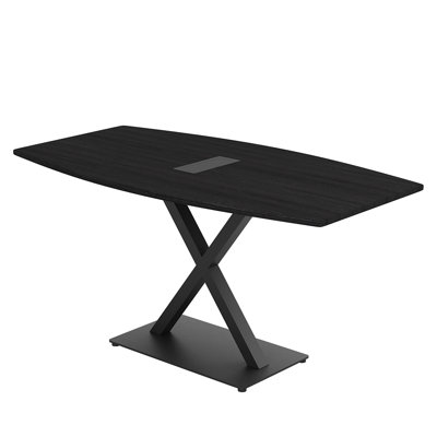 Table de conférence en forme de bateau avec base en X en métal | Unité électrique