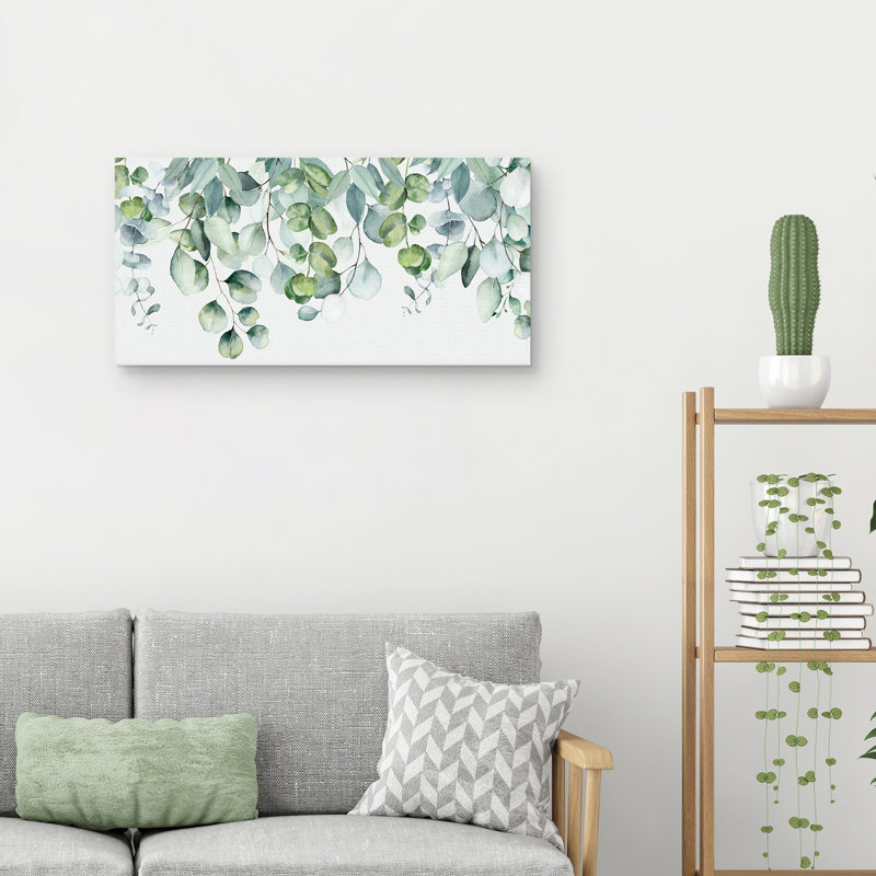 Eucalyptus Green and White Canvas Wall Art 36" x 24"
