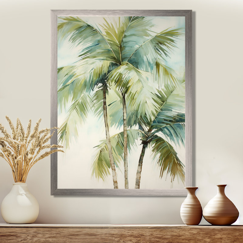 «Dreyfuss Green Minimalims Palm Trees I», reproduction d'art sur toile, palmiers, Cadre simple argenté