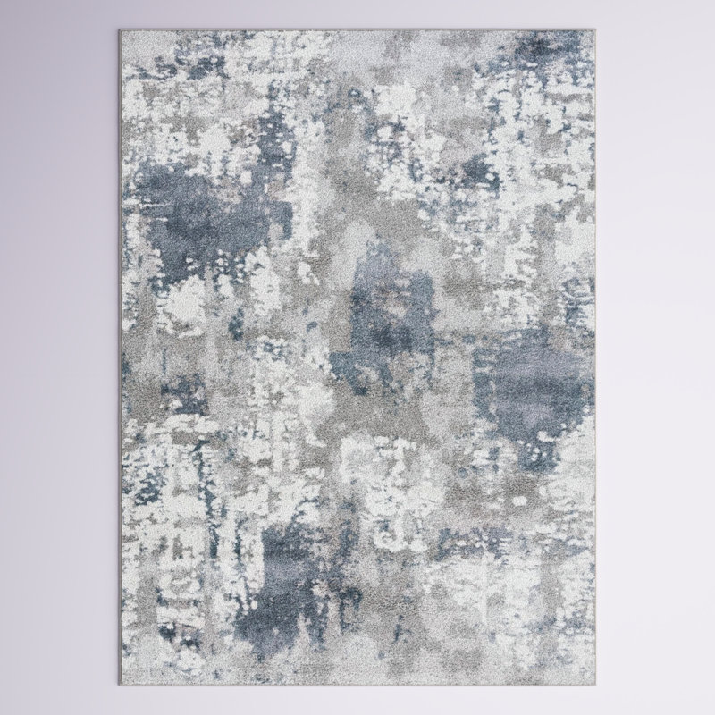 Tapis gris / bleu / blanc Hassen, Rectangle 8 pi x 10 pi