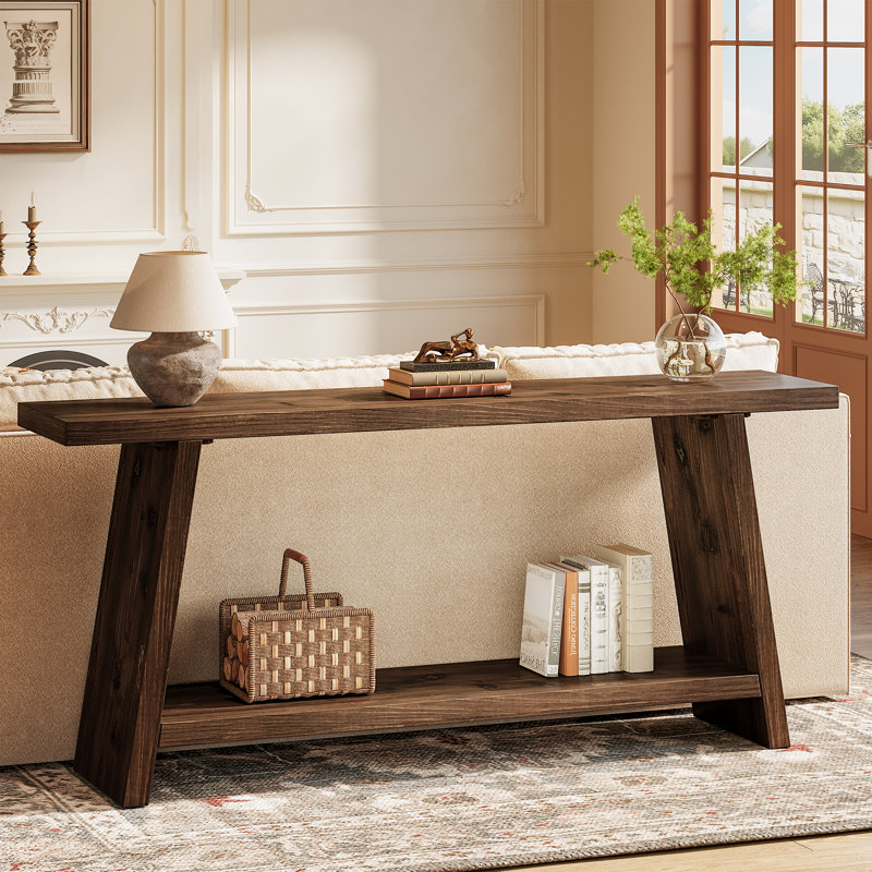 70.9-inch Soild Wood Console Table, Burnt Brown