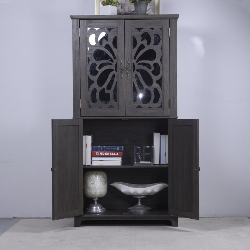 Accent Cabinet With Mirrored Doors And Adjustable Shelves, Dark Brown