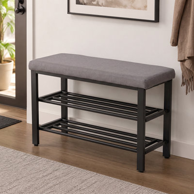 Banc de rangement transitionnel minimaliste pour chaussures avec sièges rembourrés
